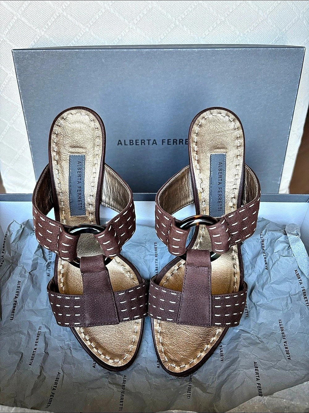 Alberta Ferretti Strappy Sandals Brown & Gold